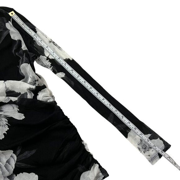 Vintage INC Floral‎ Faux Wrap Ruched Sheer Top Black Small Y2K Going Out - Picture 9 of 9